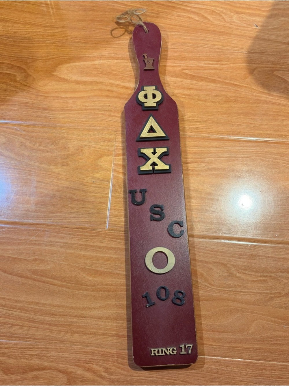 Phi Delta Chi (ΦΔΧ) Fraternity Wood Paddle - USC Pharmacy Alumni Memorabilia